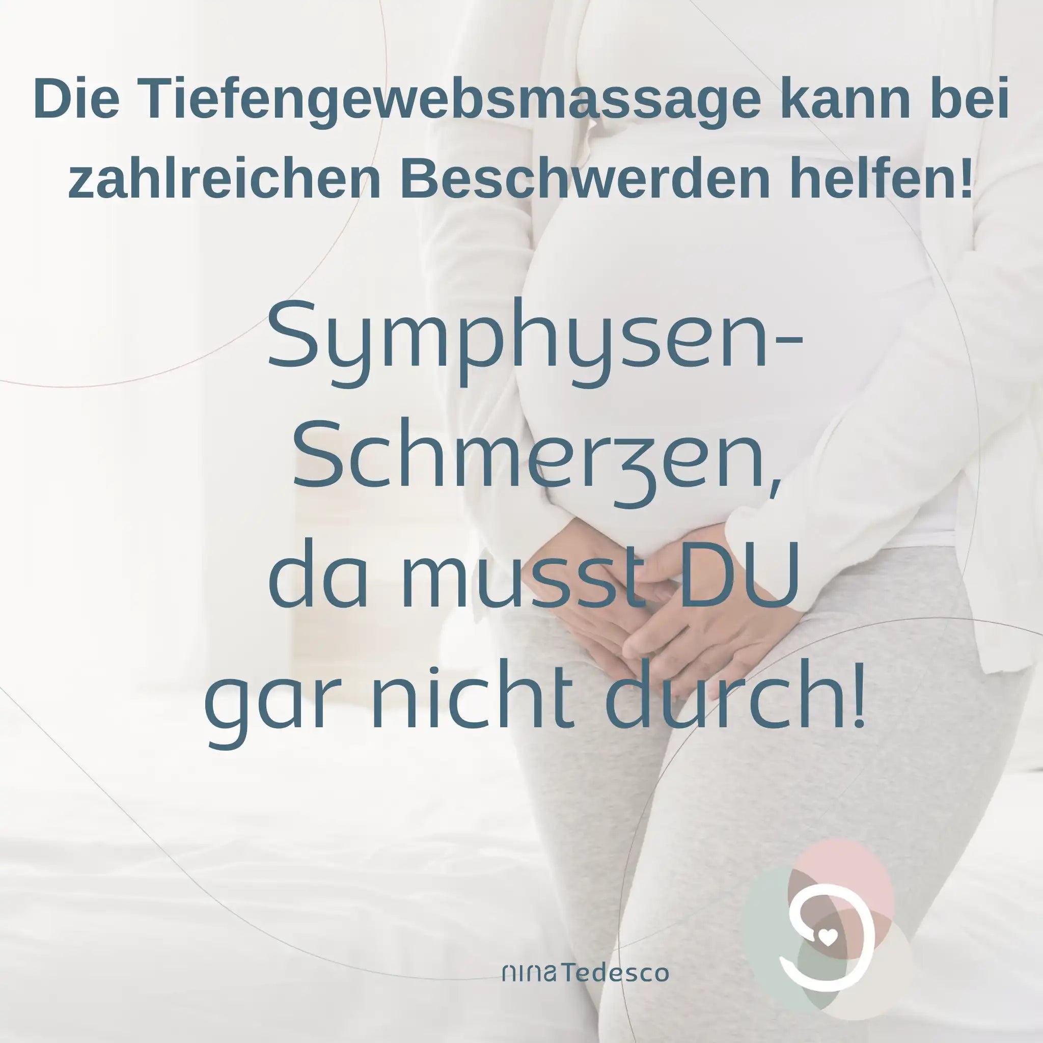 Bild von Schwangeren die sich an das Schambein fasst! Symphysen Schmerzen, da musst du gar nicht durch! Canva Pro