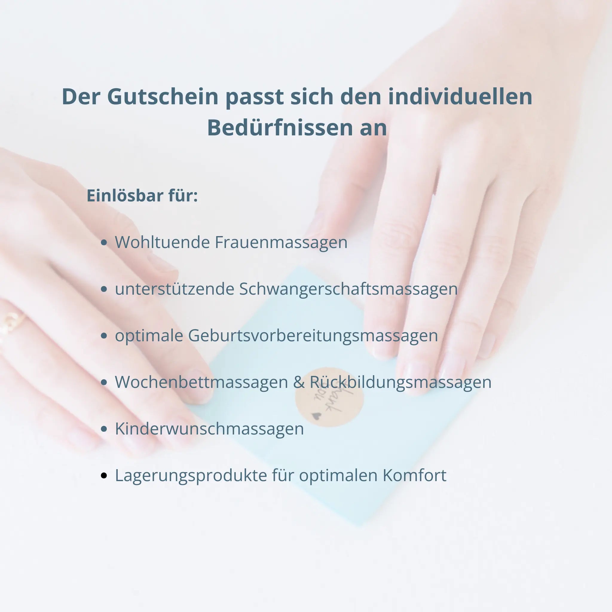 Hände mit "thank you" Karte & Produktbeschreibung